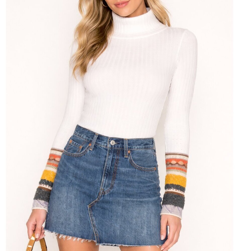 Free People All in Cuff Womens Ribbed Turtleneck Top Size Small Boho Layering